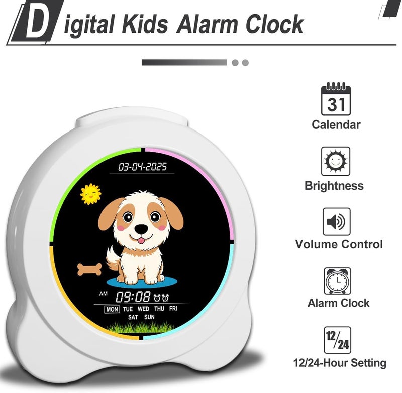 Sinoviwe Kids Alarm Clock Sun & Moon& Dog LED Display with Day & Date OK to Wake Clock with Night Light for Kids Children's Sleep Trainer Gift for Boy and Girls - Image 5